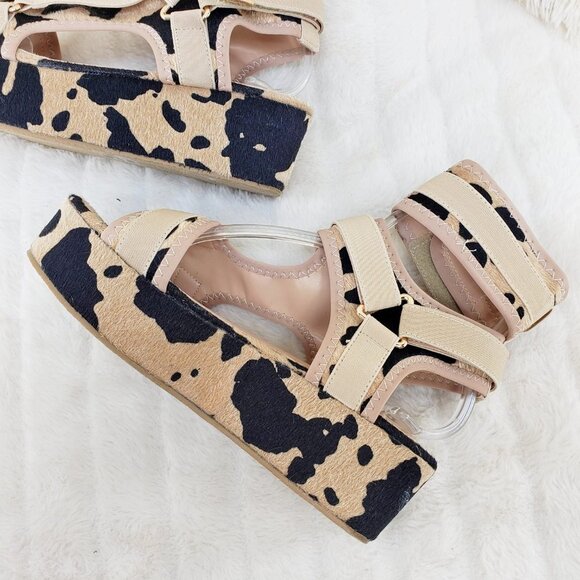 Brown Cow Print 2" Platform Harness Sandals - Picture 6 of 12